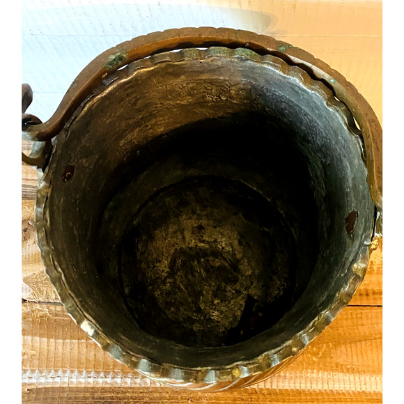 Antique Vintage Persian Copper Bucket Pot with Handle 13" Tall Top of Handle - Picture 11 of 13